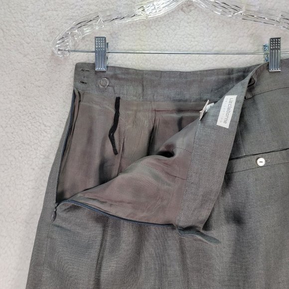 Vintage Liz Claiborne Gray Pure Linen High Waist Pleated Unique Pencil Skirt - Picture 8 of 12